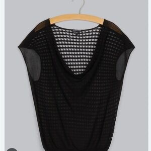 Eileen Fisher Black Cotton Lattice See Through Open Back Short Sleeve Top Large